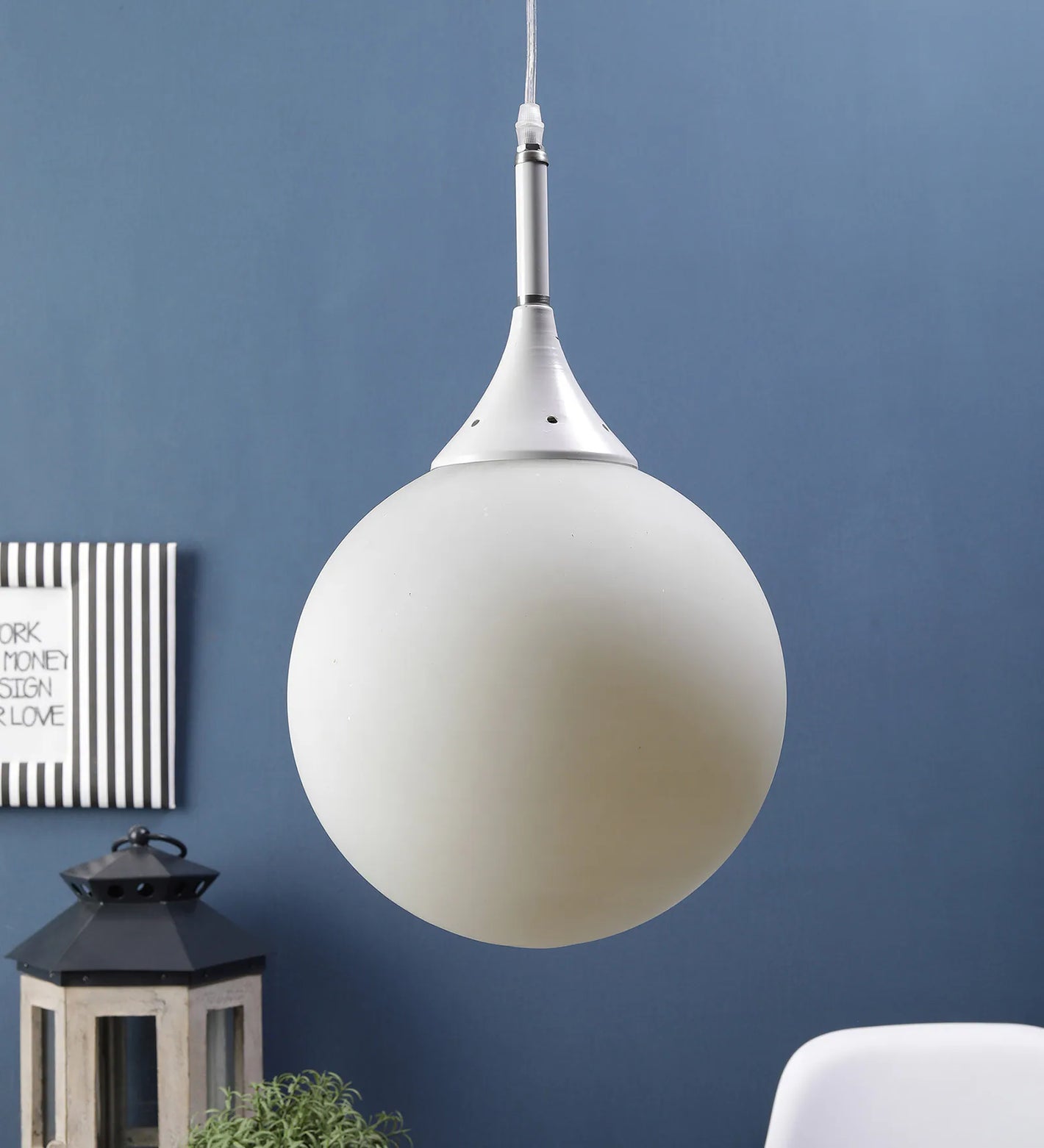 White Metal Single Hanging Light | 10"-DOOM-MF | Included Bulb | Eliante by Jainsons Lights