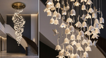 White porcelain blossom and songbird cascade chandelier - AI-generated concept render
