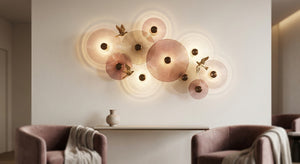 Windsong Ripple Glass Wall Chandelier – An Illuminated Sculpture with Gilded Birds in Flight