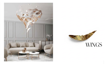WINGS Hand-Blown Glass Wing Suspension Collection – A Statement Piece for Grand Living Spaces