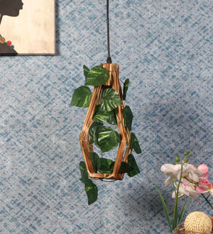 Wood-Leaf Brown WOOD Hanging Light | B-FLOWAR-1LP | Included Bulb | Eliante by Jainsons Lights