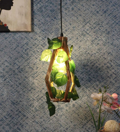 Wood-Leaf Brown WOOD Hanging Light | B-FLOWAR-1LP | Included Bulb | Eliante by Jainsons Lights